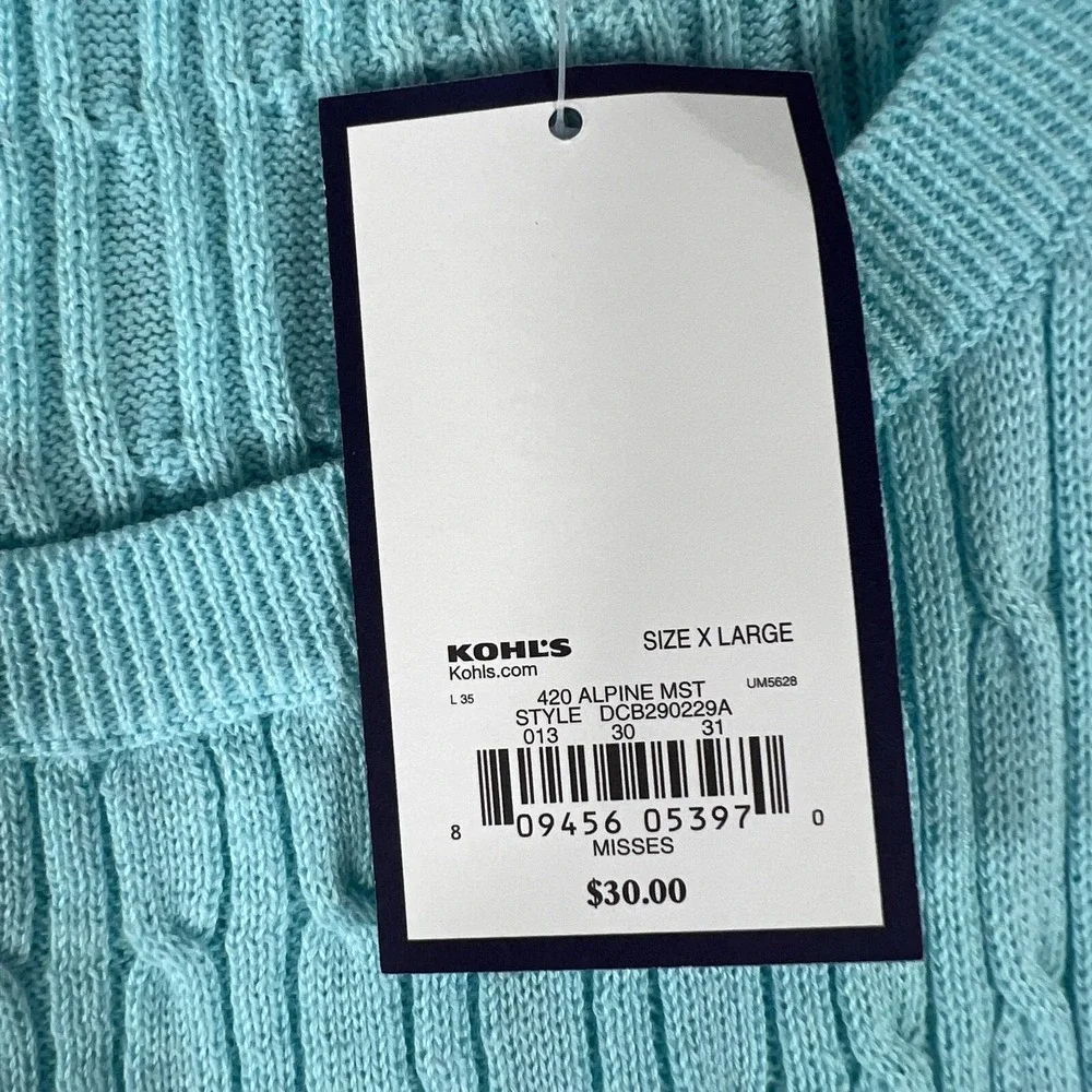Croft & Barrow Sweater Vest Womens XL Blue‎ Cable Knit Sleeveless Tank Top New